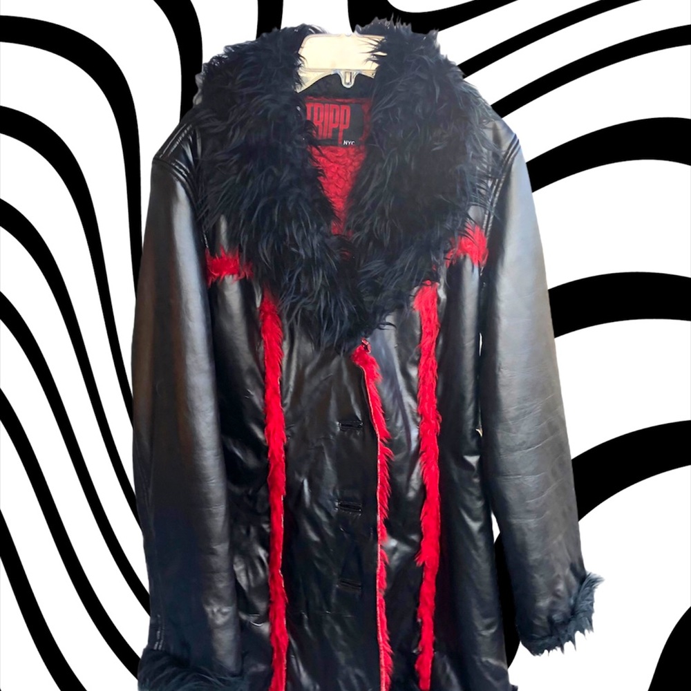 Reversible Tripp NYC faux fur pleather long coat
